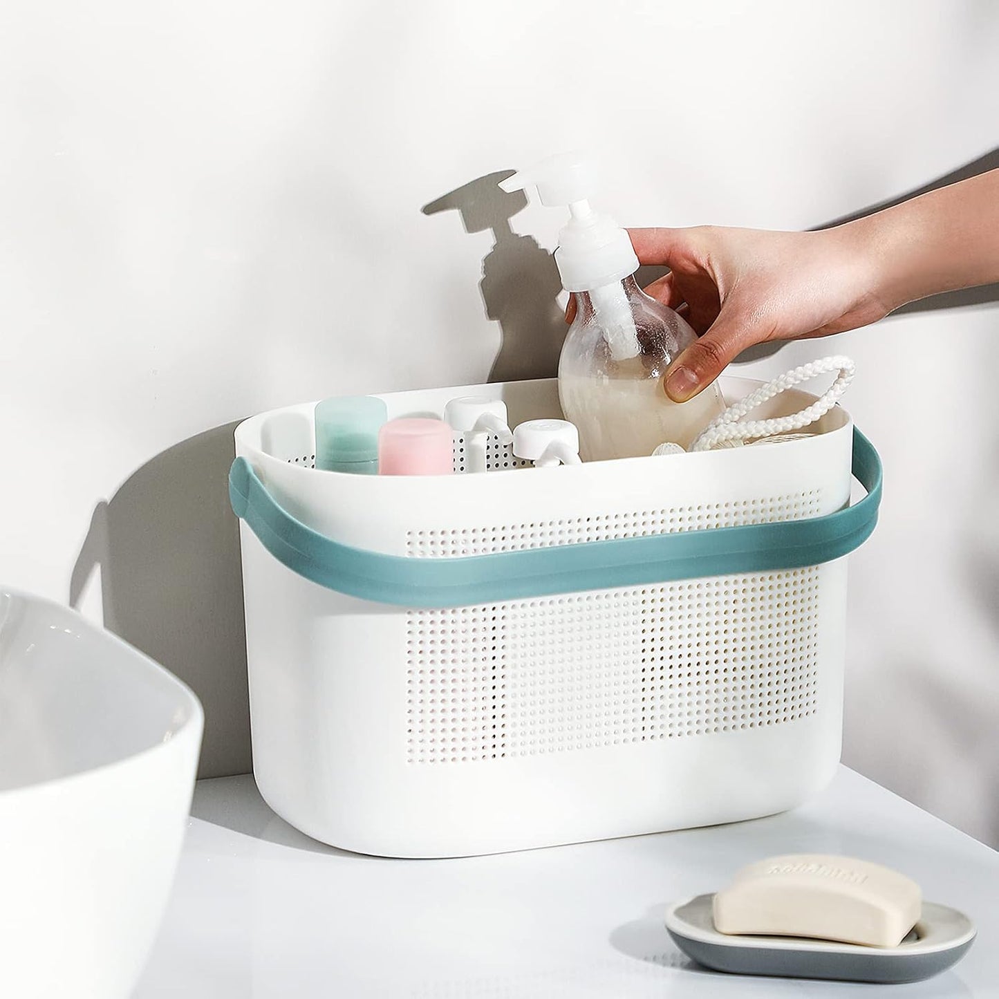 UUJOLY Plastic Storage Baskets with Handles, Shower Caddy Shelf Organizers Basket for Bathroom, Kitchen, Dorm Room, Green