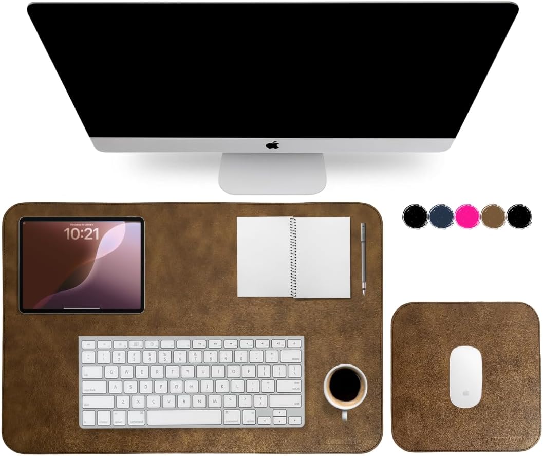 Luxbrand Genuine Leather Desk Mat Set – Handmade in Italy Large Desk Pad & Mouse Pad, Real Leather Desk Blotter for Office & Home, Elegant Gift Idea