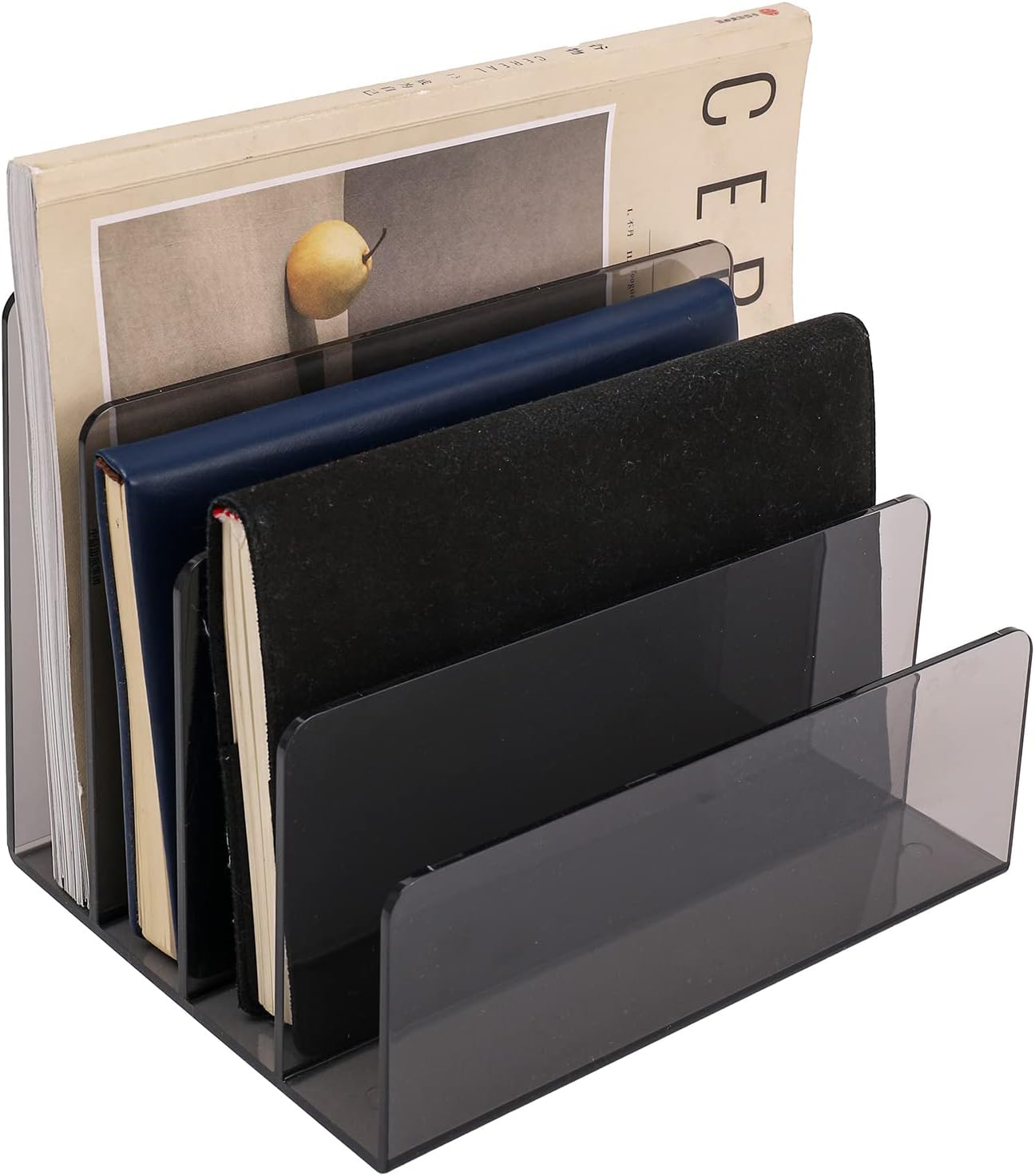 Sooyee 4 Compartment Acrylic File Organizer Holder Folder Organizer for Desk,Office Decorations for Work,Clear Black