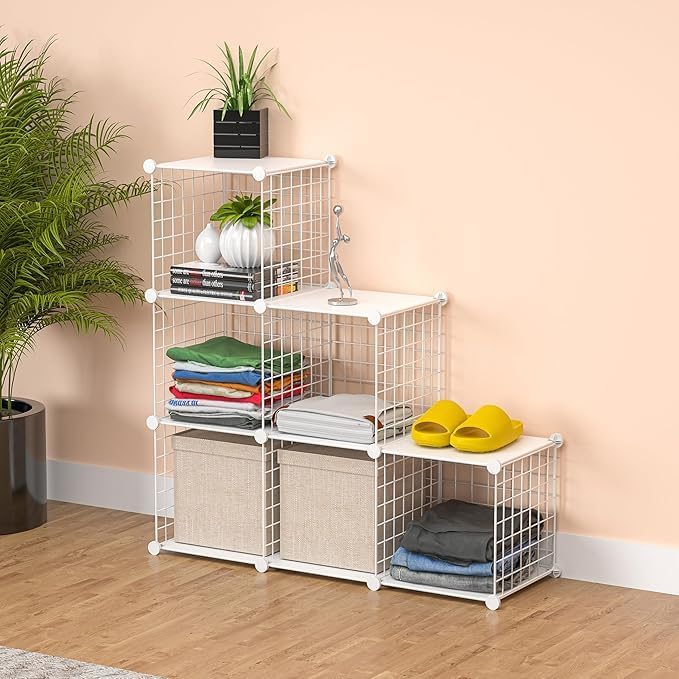 TUMUCUTE Closet Organizer, Organizers and Storage,Cabinet Metal Shelf Rack Storage Shelves Bookshelf,Toy Organizers and Storage Bins (6-Cube, White)