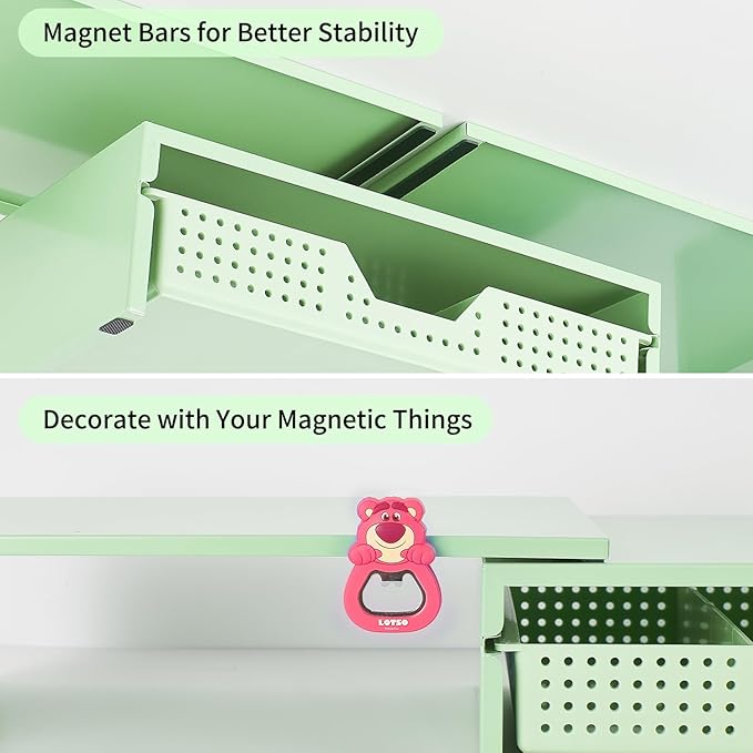 Dual Monitor Stand Riser with Drawer, Desk Organizer and Accessories, Metal Laptop Stand for Desk, Workspace Desktop Stand for Computer, Laptop, TV and More (Mint Green)