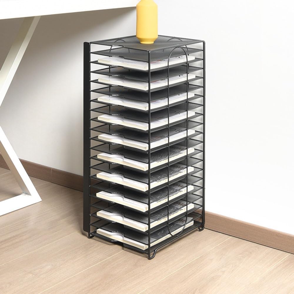 Metal File Stand, Under Desk Paper Organizer with 20 Shelves, Office Accessories and File Holder for Home Office or Study(Black)