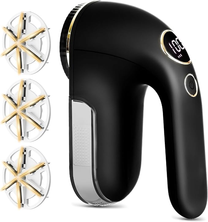 Fabric Shaver, Electric Lint Remover Rechargeable with LED Display, 6-Leaves Blades, 3-Speeds Adjustment, Sweater Shaver to Remove Fuzz, Lint, Pills for Clothes and Furniture, Black
