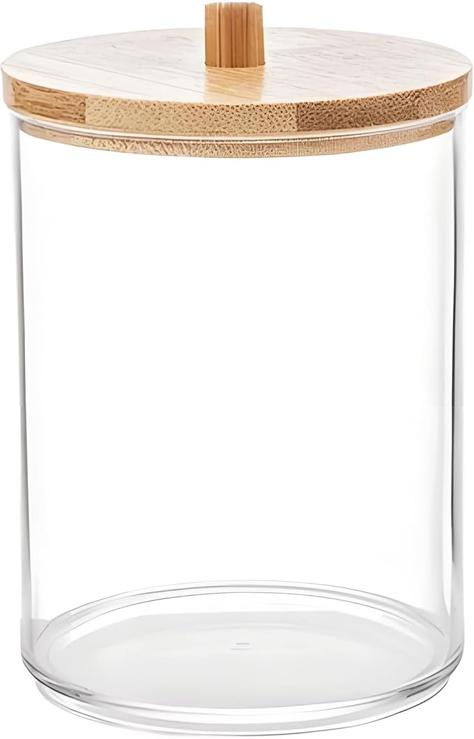 AXX Qtip Dispenser Apothecary Jars Bathroom - Qtip Holder Storage Canister Clear Plastic Jar for Cotton Swab,Q-Tips,Cotton Rounds (D#Cylinder 3Pcs)
