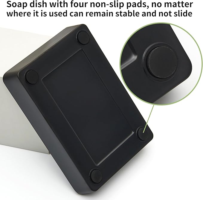 Bamboo Soap Dishes for Shower with Drainage Wooden Soap Bar Holder for Bathroom Soap Tray Easy to Clean, Durable and with Non-Slip Pads(Single Black Square)