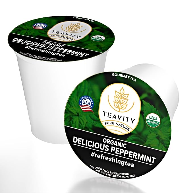 Organic Peppermint Tea Pods for Keurig - Decaf Tea - by Teavity (36 Tea Pods)