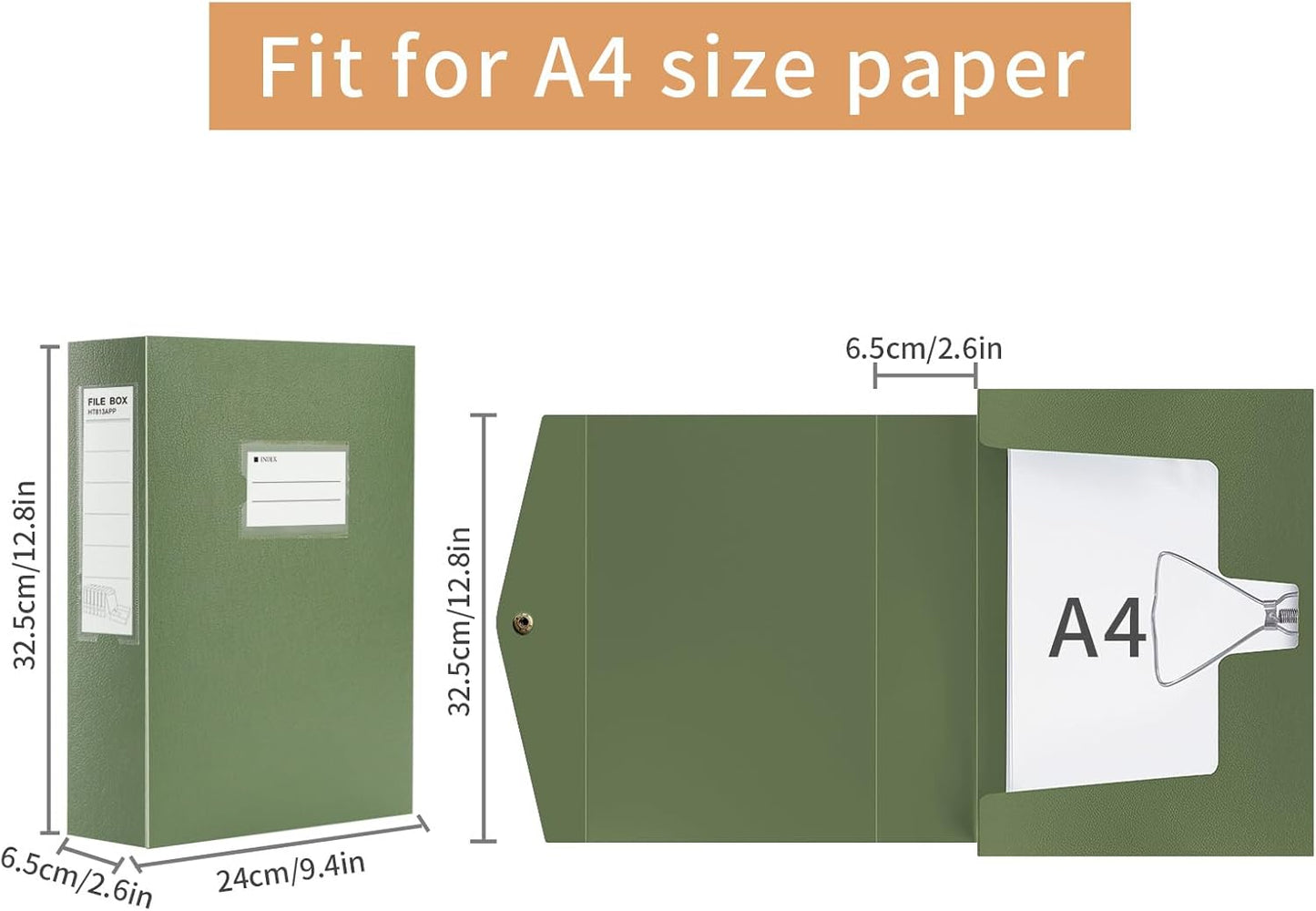 HUA JIE 2 Pack A4 Storage File Boxes Archives Case,65mm Spine,Box File Document Storage Box with Metal Clip for Office School -Green