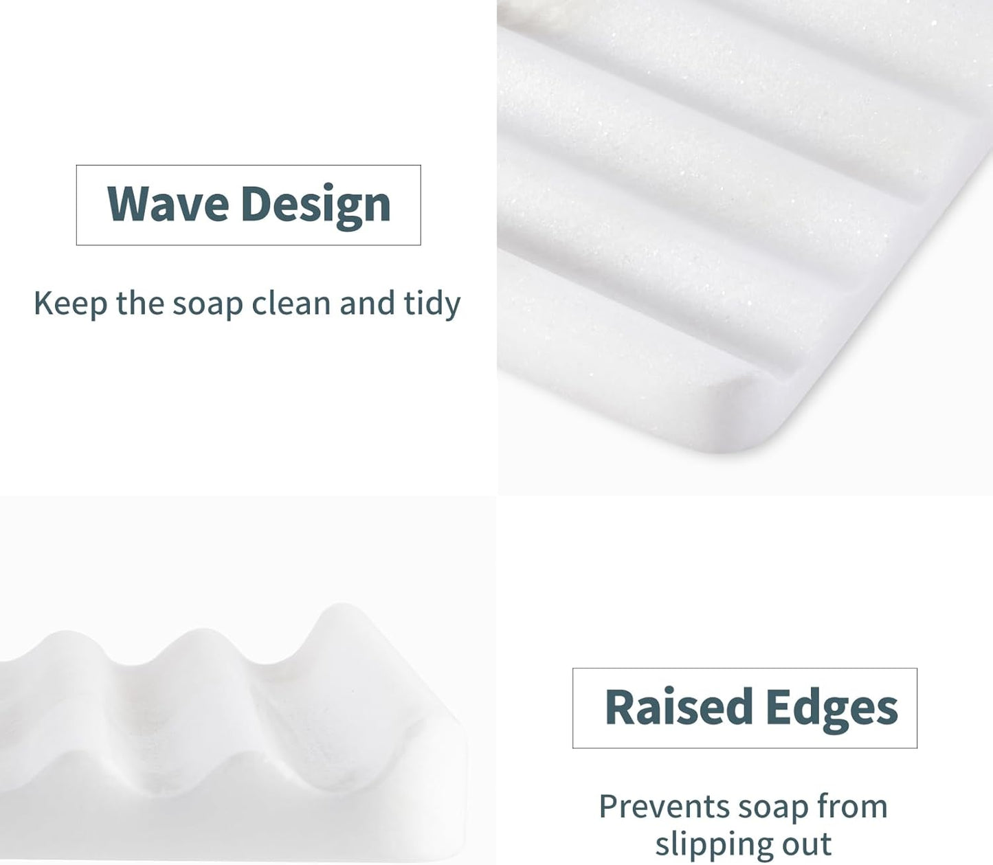 2PCS Koville African Natural Marble Soap Dish for Shower, Stone Soap Tray for Bathroom, Bar Soap Holder for Sink, Stripe Grooves Saver Keep Bars Dry Easy Clean (Namib Bianco)