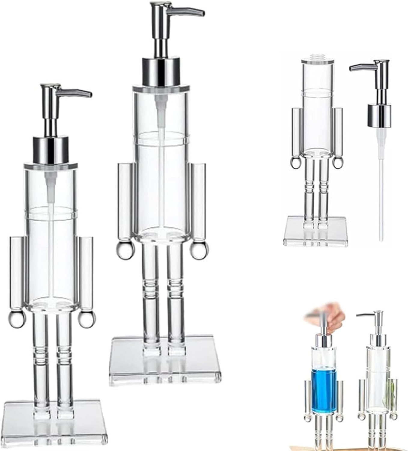 Clear Nutcracker Soap Dispenser for Bathroom & Kitchen – Refillable Acrylic Christmas Hand Soap Pump Bottle Holiday Décor Gift (2 pcs)