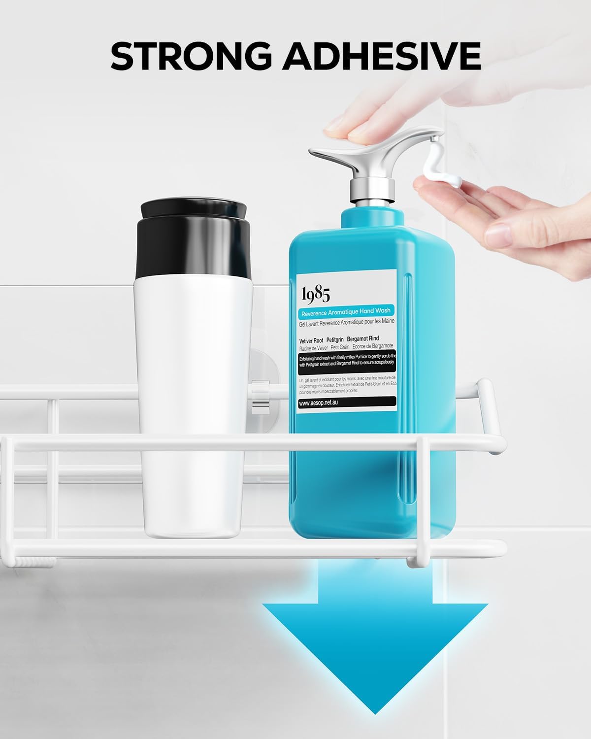 Nieifi Shower Caddy Shelf with Hooks Storage Rack Organizer Adhesive Stainless Steel Without Drilling for Bathroom, Lavatory, Washroom, Restroom, Shower, Toilet, Kitchen - 2 Pack (White)