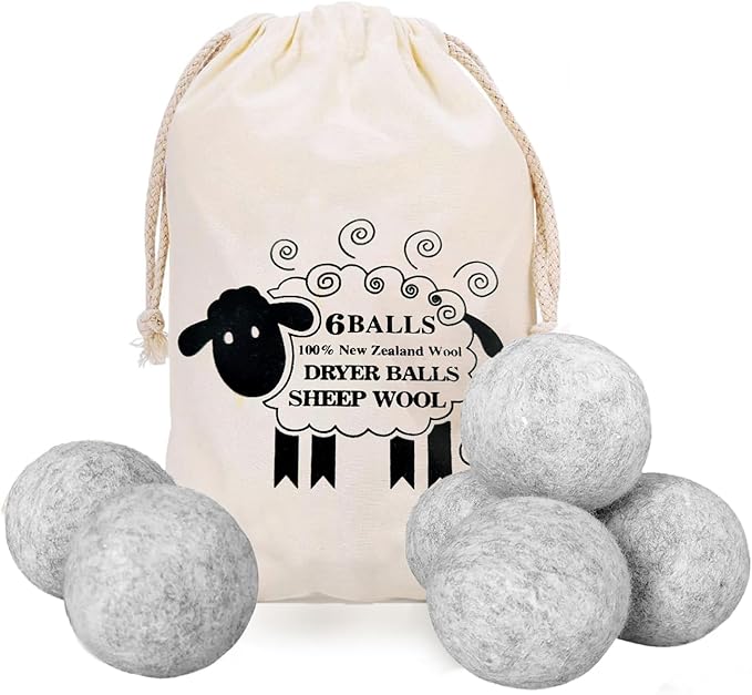 6 Pack Wool Dryer Balls Laundry Reusable Anti Static, Cotton Balls Wool Laundry Balls for Dryer Reduces Clothing Wrinkles Natural Fabric Softener Last 1000+ Loads (Grey, 2.75 in/7 cm)