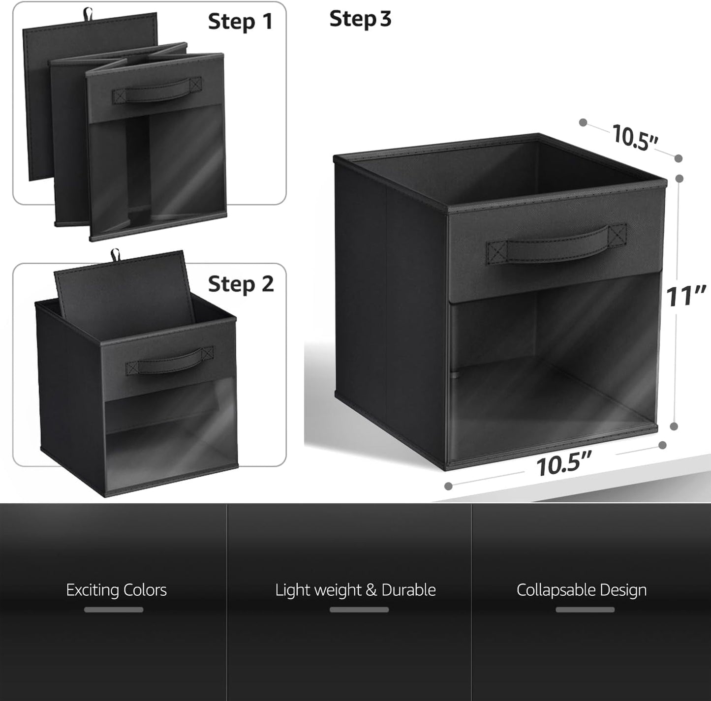 Sorbus 11 Inch Storage Bins with Clear Window - 6 Foldable Baskets for Organizing Clothes, Toys, Books - Sturdy Collapsible Fabric Storage Cubes with Handle - Storage Baskets for Shelves, Closets