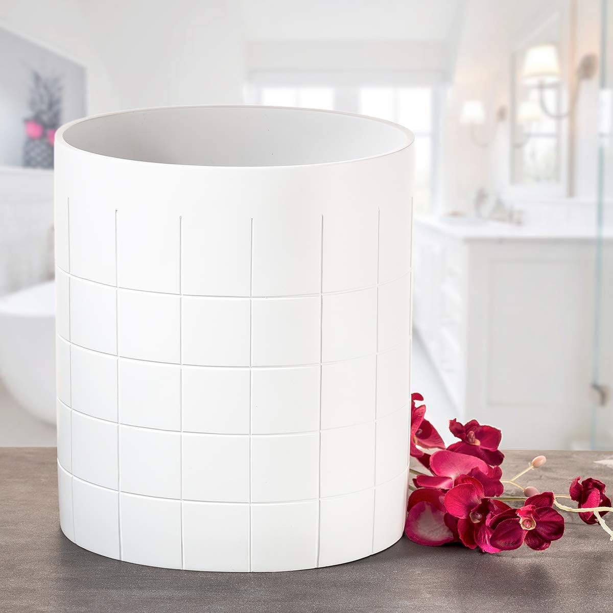 Creative Scents Polar White Small Bathroom Trash Can 1.58 Gal / 6L - Small Waste Basket for Bathroom - Space Friendly Wastebasket Bin for Powder Room, Bedroom Or Living Room