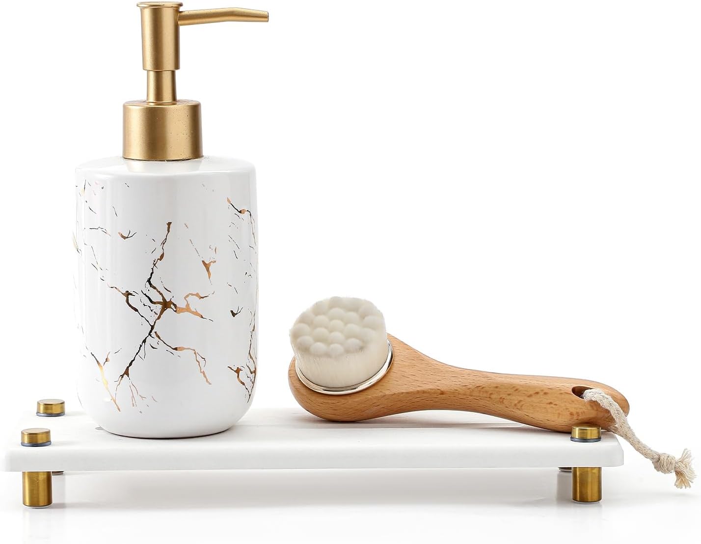 Water Absorbing Stone Sink Caddy Kitchen Sink Organizer Tray, Diatomite Bathroom Counter Tray, Gold Faucet Drying Mat Coaster Soap Dish Rack Riser Dispenser Sponge Holder, White 10" x 4"