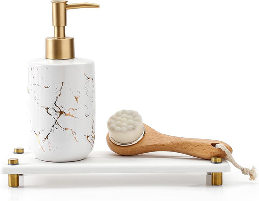 Water Absorbing Stone Sink Caddy Kitchen Sink Organizer Tray, Diatomite Bathroom Counter Tray, Gold Faucet Drying Mat Coaster Soap Dish Rack Riser Dispenser Sponge Holder, White 10" x 4"