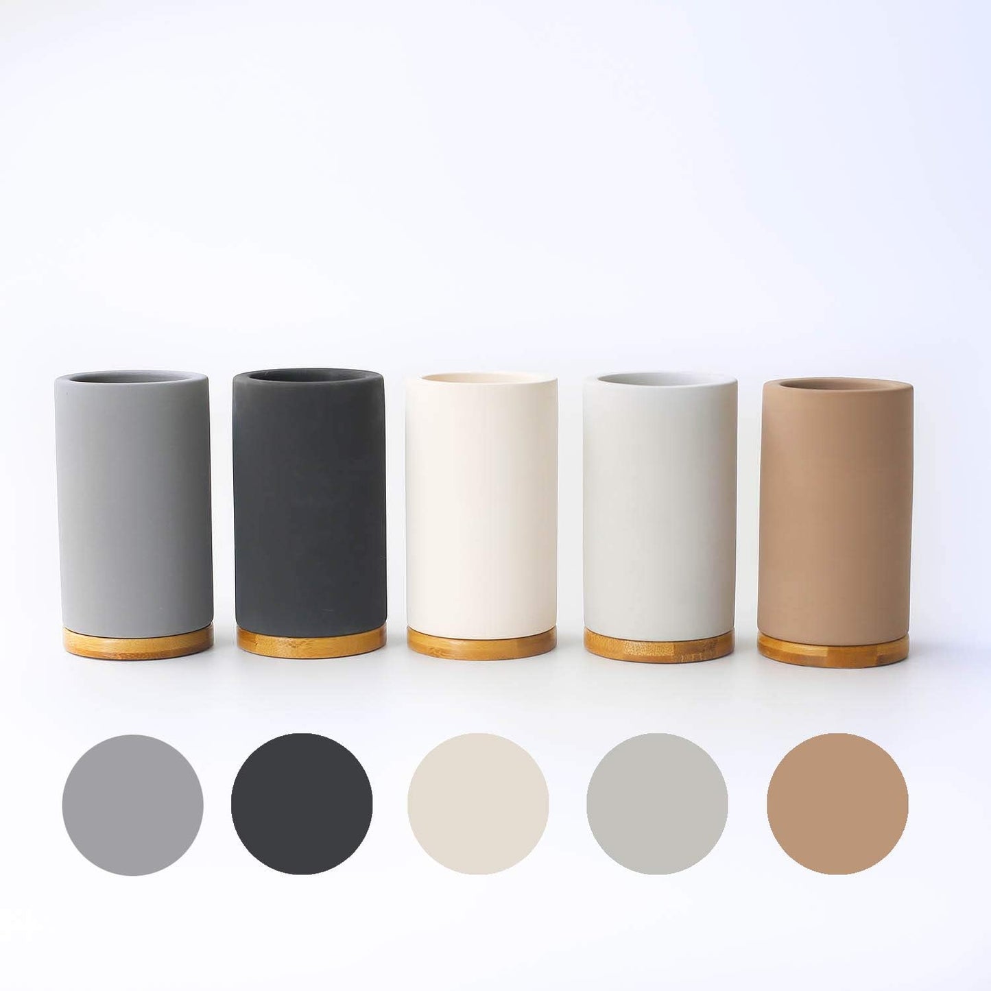 Matani Bamboo Toothbrush Holder Diatomite Tooth Brush Organizer - Storage Stand for Small Bathroom & Counter - Removable Base & Drain Holes, Water-Absorbent & Quick-Drying (Off White & Black)