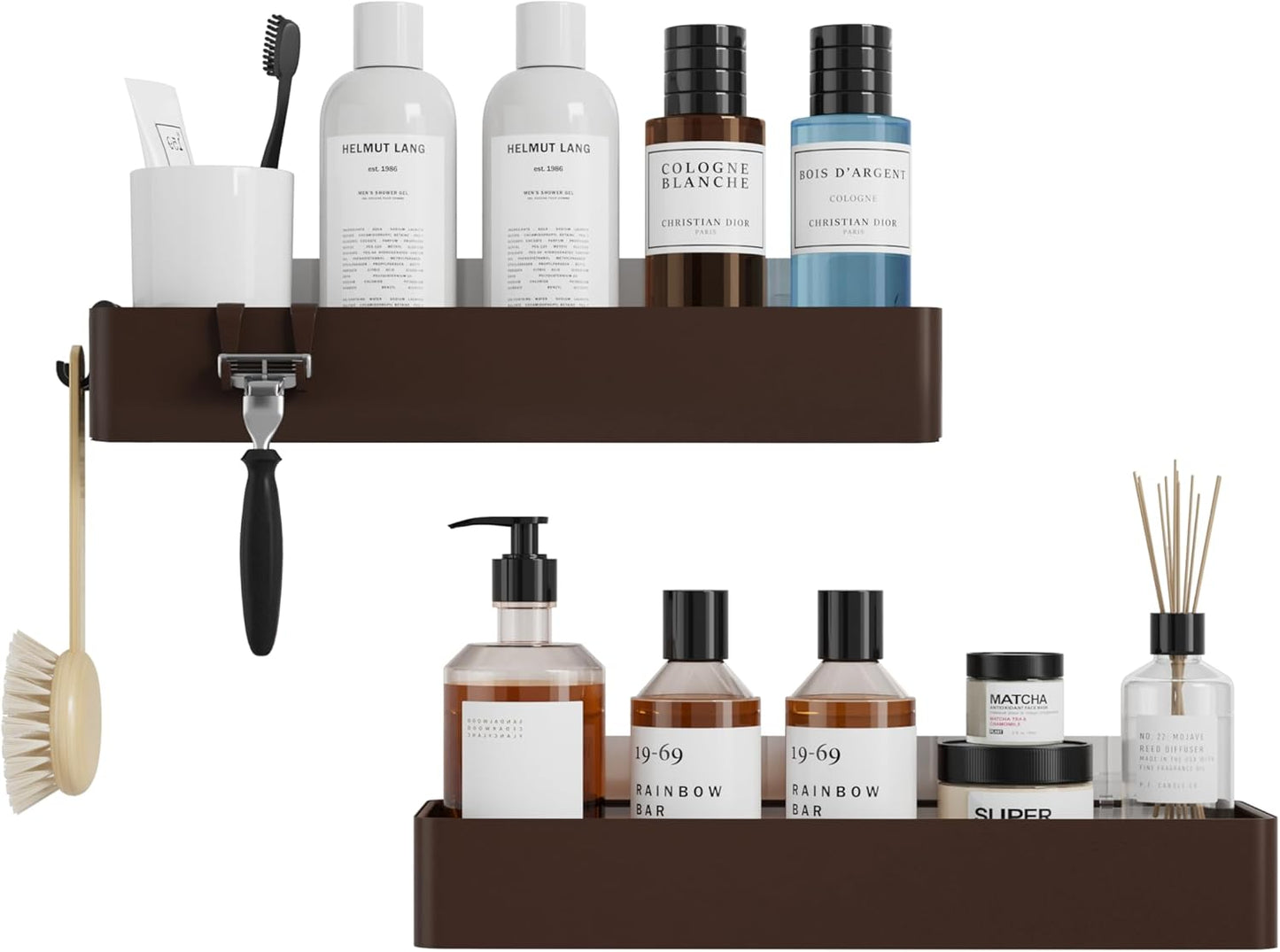 Kitsure Shower Caddy - 2 Pack Adhesive Shower Organizer, Rustproof Metal Shelves, No-Drill Bathroom Organizers and Storage, Brown, XX-Large