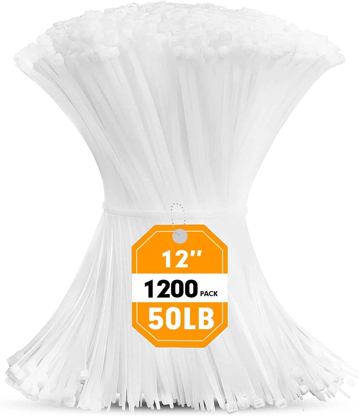 Zip Ties, RAZCC 1200pcs Cable Zip Ties 12 Inch, Heavy Duty White Plastic Wire Ties with 50lb Tensile Strength, Self-Locking Nylon Cable Ties, Wire Management for Indoor and Outdoor