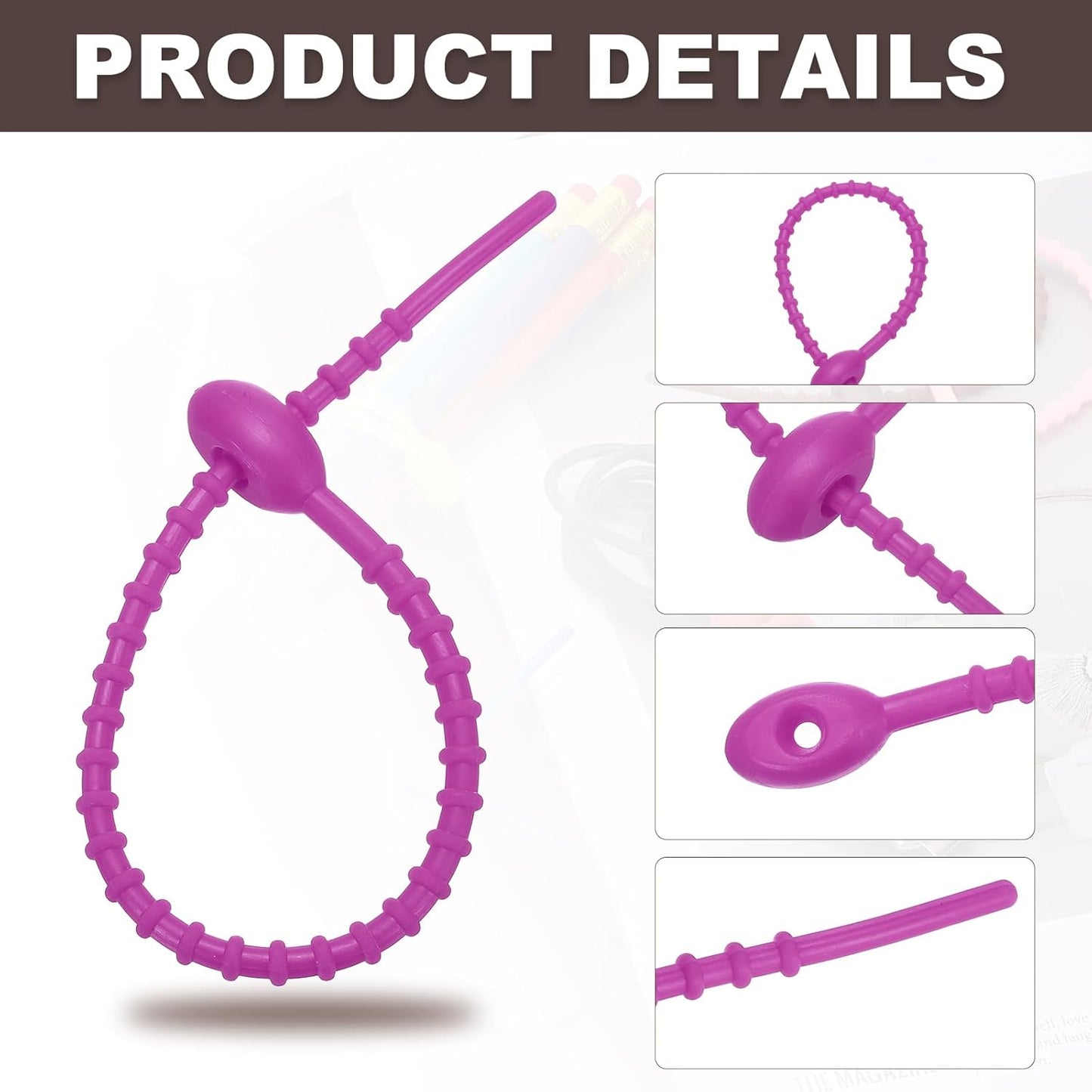 PATIKIL 8 Inch Silicone Cable Ties, 20pcs Rubber Reusable Twist Zip Ties Organizer for Home Office Kitchen Food bags Wires Adjustable Bag Clip, Violet