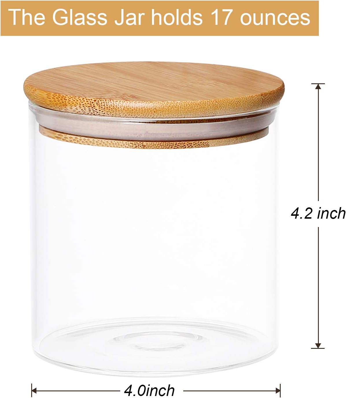 4 Pack Glass Jars with Airtight Bamboo Lids, Glass Kitchen Canisters Clear Container for Food Storage of Dry Goods, Cookie, Candy, Spices, Coffee Beans and More, 18.6 OZ