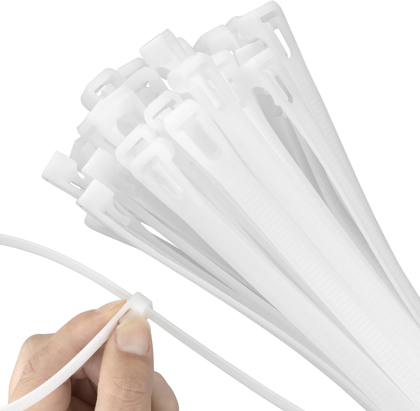 16 Inch Recoverable Reusable Zip Ties, 100PCS White Zip Ties, Outdoor 120 lb. Small Cable Ties, Small Releasable Plastic Ties, Removable Wire Ties for Wire Management Outdoor Patio
