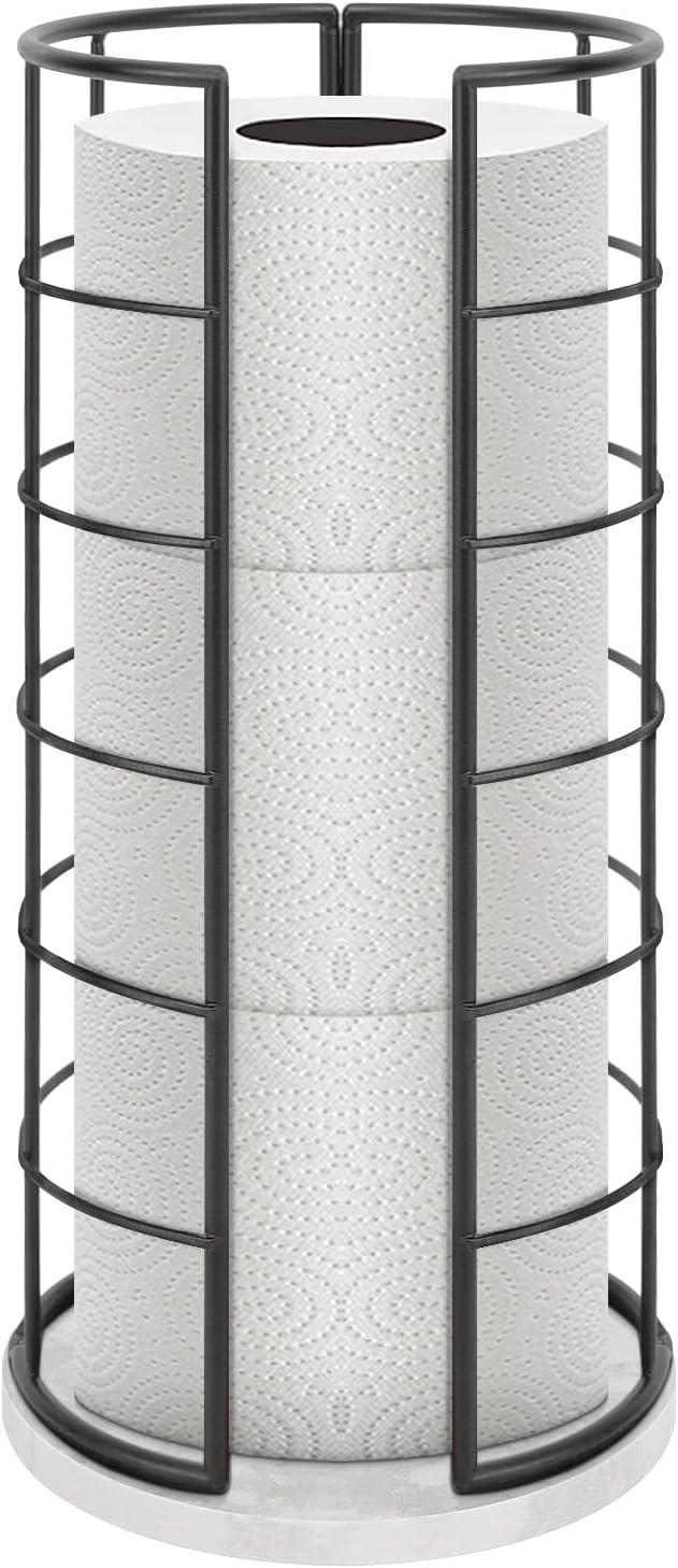NearMoon Toilet Paper Organizer Stand, Free Standing 3 Rolls Tissue Storage, Metal Bathroom Accessory, Rustproof Toilet Roll Holder for Kitchen Countertop Inside Cabinet Shelf(Marble Base,Matte Black)