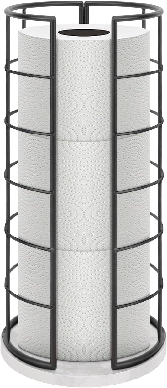 NearMoon Toilet Paper Organizer Stand, Free Standing 3 Rolls Tissue Storage, Metal Bathroom Accessory, Rustproof Toilet Roll Holder for Kitchen Countertop Inside Cabinet Shelf(Marble Base,Matte Black)