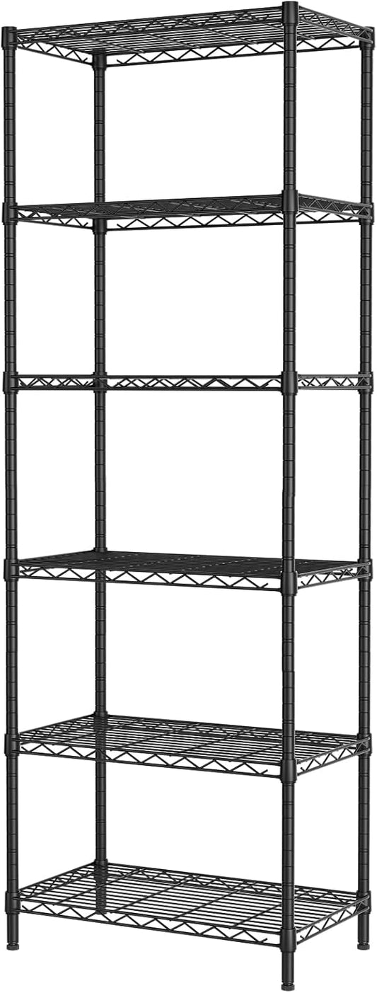 SINGAYE 6 Tier Adjustable Storage Shelf Wire Shelving Unit Metal Shelves Standing Closet Bathroom Organizers Pantry Kitchen Garage Laundry Room Organization Home Rack 12" D X 22" W X 69.5" H Black