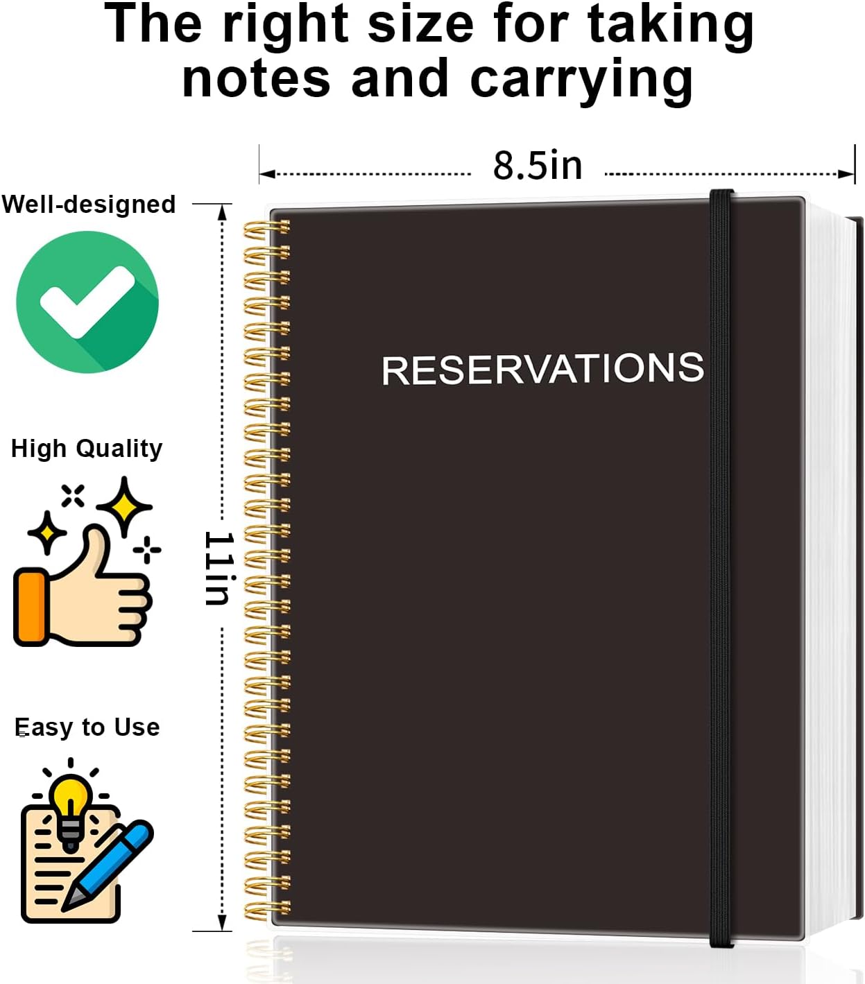 Reservation Book for Restaurant, Table Reservations, Spiral bound Restaurant Dinner Reservations 365 Days 384 Pages, 8.5” x 11'' Black