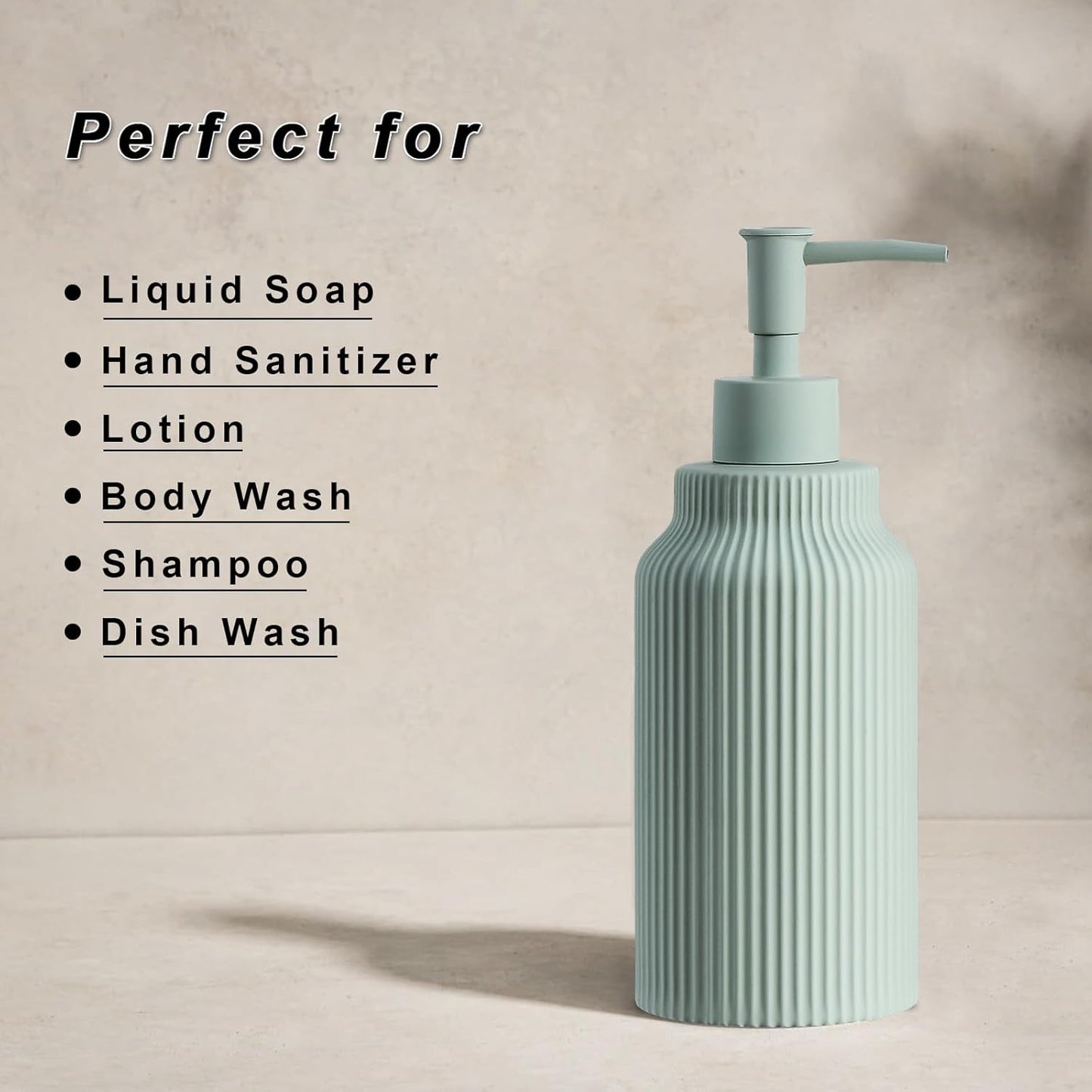 Modern Matte White Soap Dispenser for Bathroom，14oz Ceramic Soft Touch Hand Lotion Dispenser with Pump，Liquid soap Dispenser for Kitchen Rubber Paint (Green)