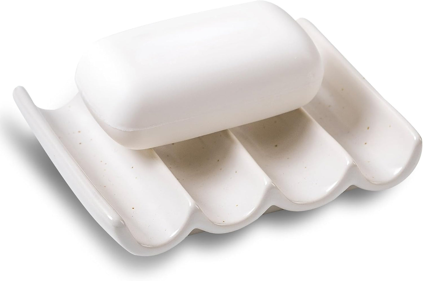 Soap Dish, Draining Ceramic Soap Holder Fluted Design Bar Soap Holder for Shower Bathroom, Soap Saver, Gift for Women Man, White 1 Pcs