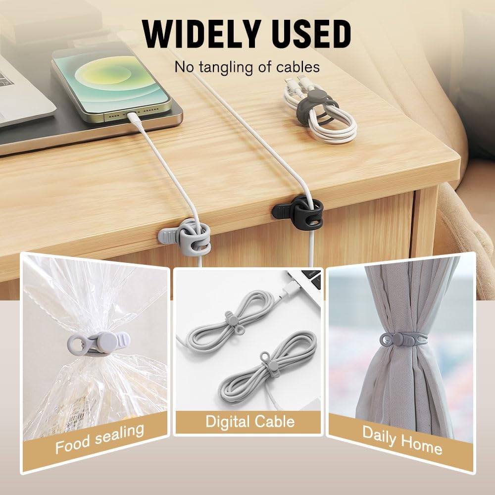 Silicone Cable Ties, Magnetic Data Cable Organizers Reusable Cable Ties Wire Organizer Adjustable Fastening Cable Straps Magnetic Silicone Cable Straps Cord Organizer for Bundling Earphone