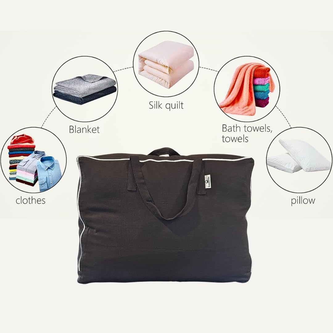 Storage Bag with Handles for Beddings, Comforters, Blankets, Pillows, Linens and Garments | Underbed/WardrobeThick Soft Breathable Closet Organizer Bag (X-Large (24"x15"x12"), Black)