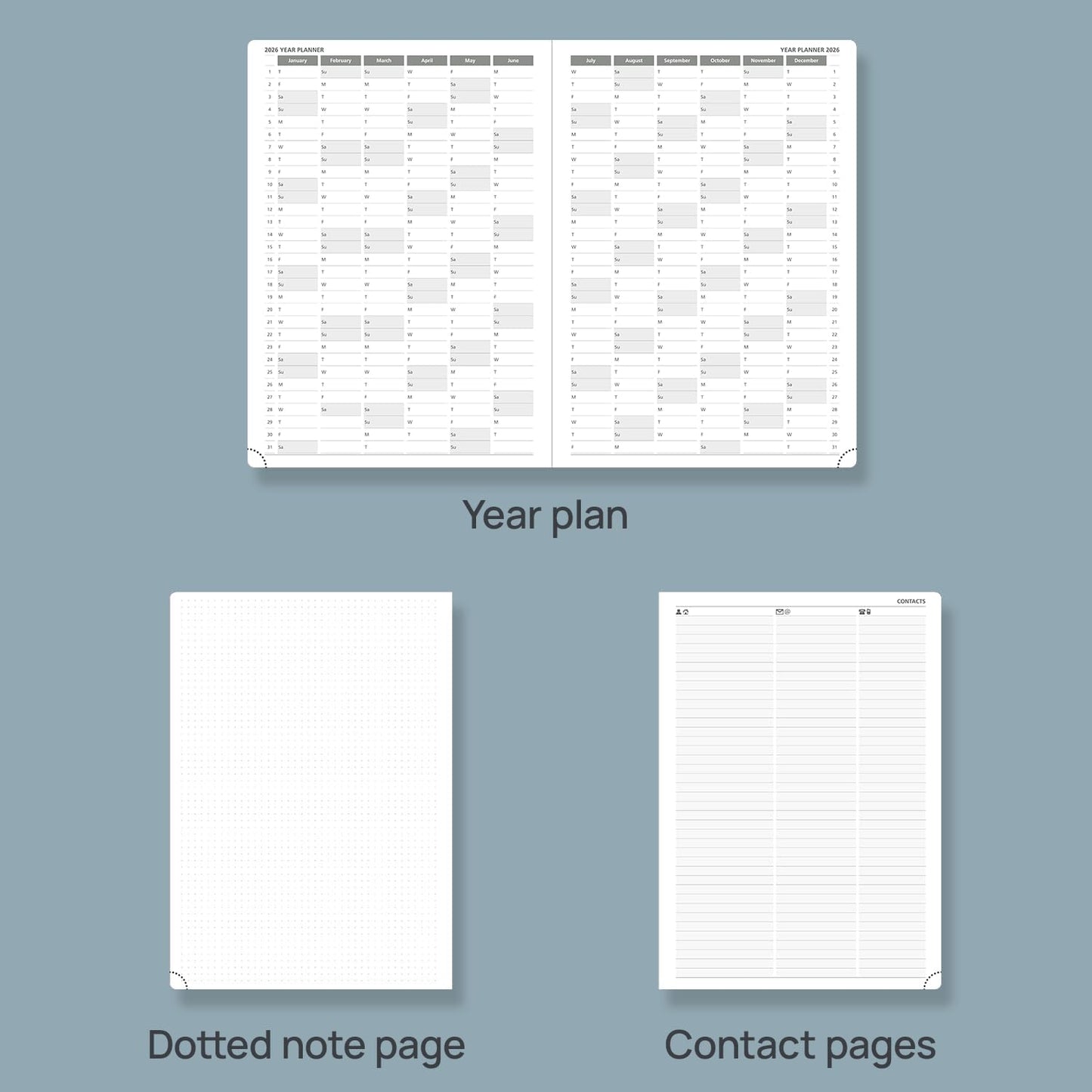 POPRUN 2026 Daily Planner One Page Per Day Even Weekends A4 Large Size (8.5" x 12") - 12 Months Calendar Hourly Appointment Book with Inner Pocket, Pen Holder, Hardcover - Black