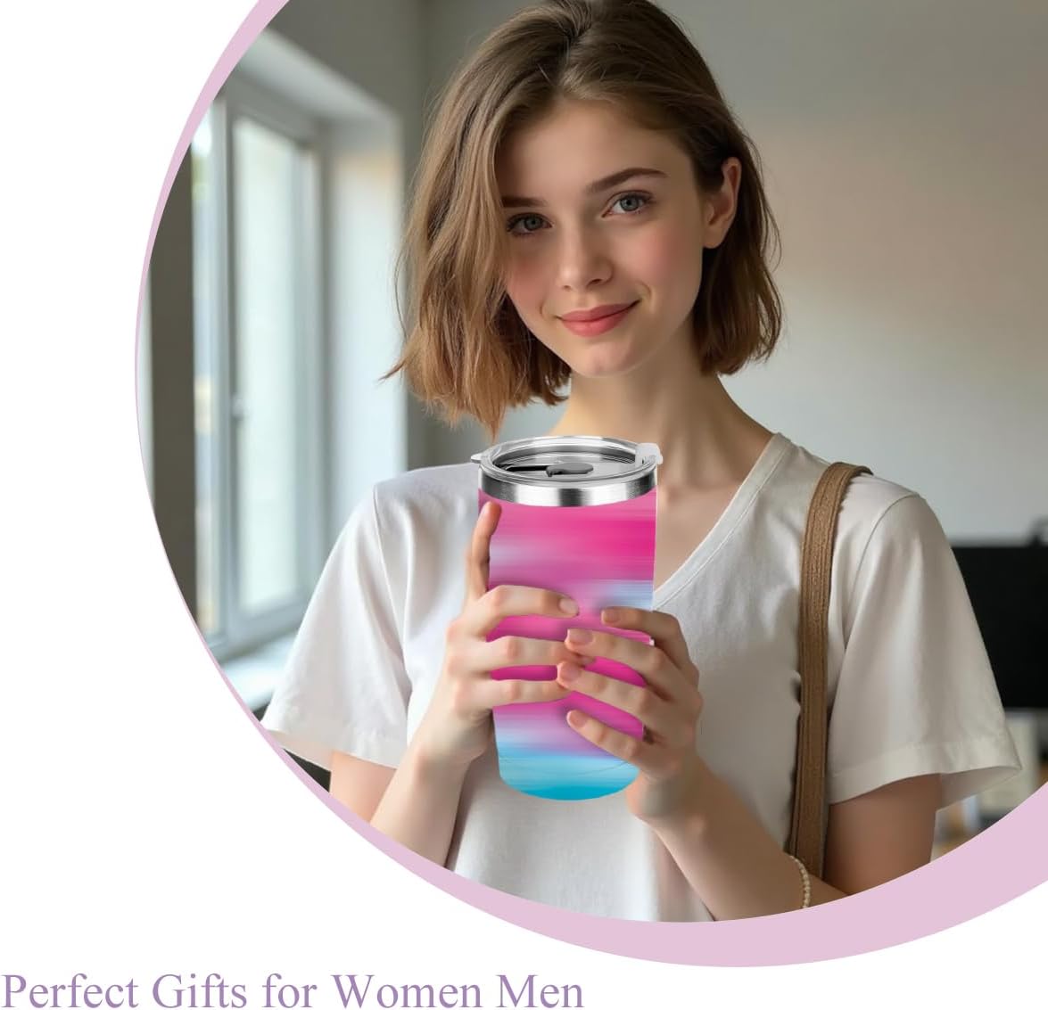 20 oz Insulated Tumbler, Tumbler with Lid Straw, Insulated Travel Coffee Mug Stainless Steel Cup for Cold Hot Drink Gift for Women Friend Girls Sister Christmas Birthday Friendship (Colorful Abstract)