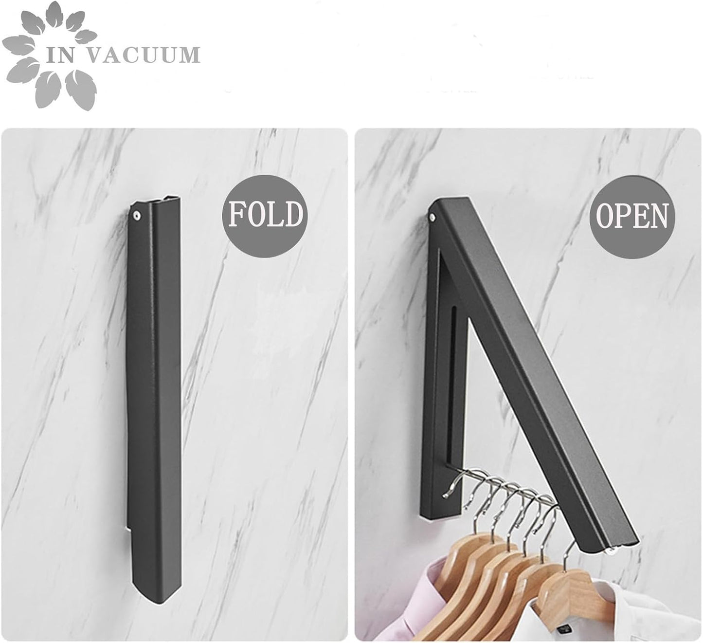 Laundry Drying Rack, Wall Mounted Retractable Clothes Hanger, Aluminium Home Storage Organization Space Savers for Home(2 Racks with Rod,Black)