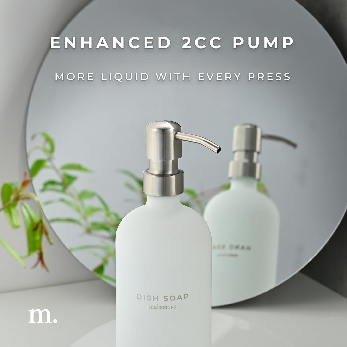 MaisoNovo Soap Dispenser 1-Piece Set | 16.9oz White Bottles with Silver Stainless Steel Pump