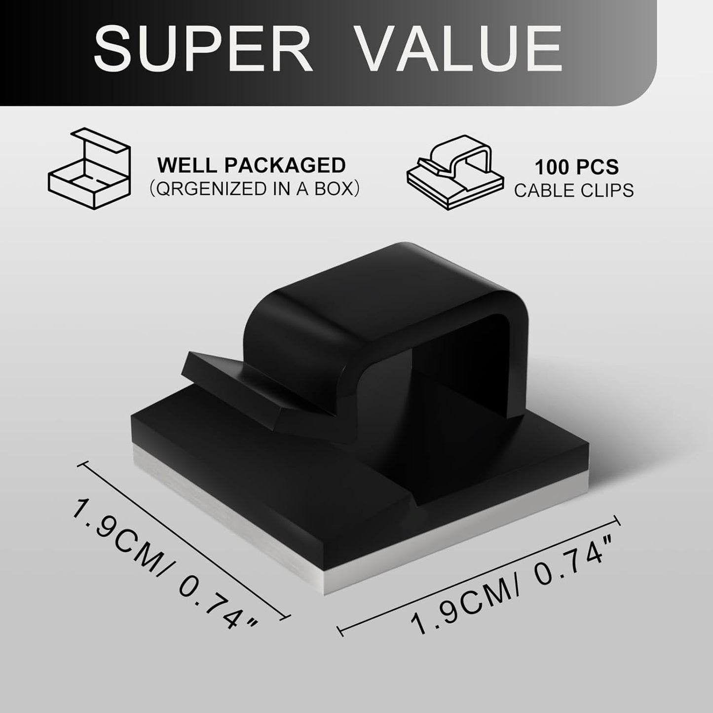 100PCS Cable Clips, Adhesive Wire Clips Strong Cord Clips Wire Holders, Cable Management Clips for Desk, Wall, Car, TV, Ethernet Cable (Black, Medium)