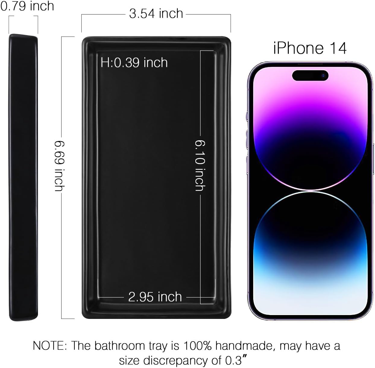 Luxspire Bathroom Vanity Tray, Mini Soap Dispenser, Small Ceramic Perfume and Jewelry Dish, Trinket Holder, Rectangle Candle Tray, Bath Organizer Kitchen Sink Narrow Soap Dish, Black