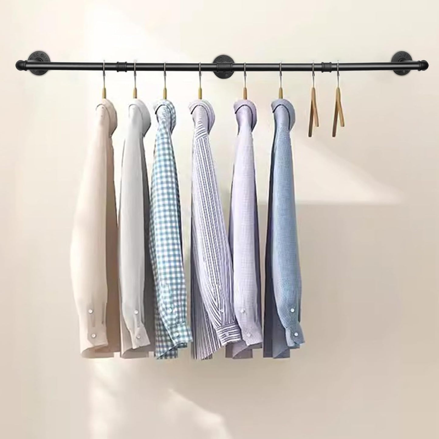 Industrial Iron Pipe Clothes Hanging Bar DIY Wall-Mounted Garment Rack Heavy Duty Clothing Rack for Bedroom, Laundry Room, Closet Storage (60 inch)