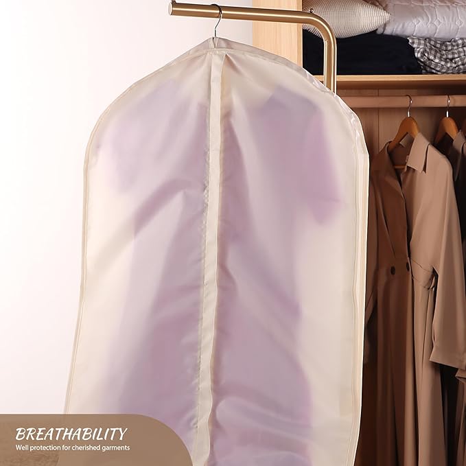Univivi Premium Breathable Oxford Dress Cover Garment Bag, 60 inch Garment Bag for Hanging Clothes, Closet Clothes Storage, Dress, Jacket, Suit & Coat Bag - Beige,2 Pack