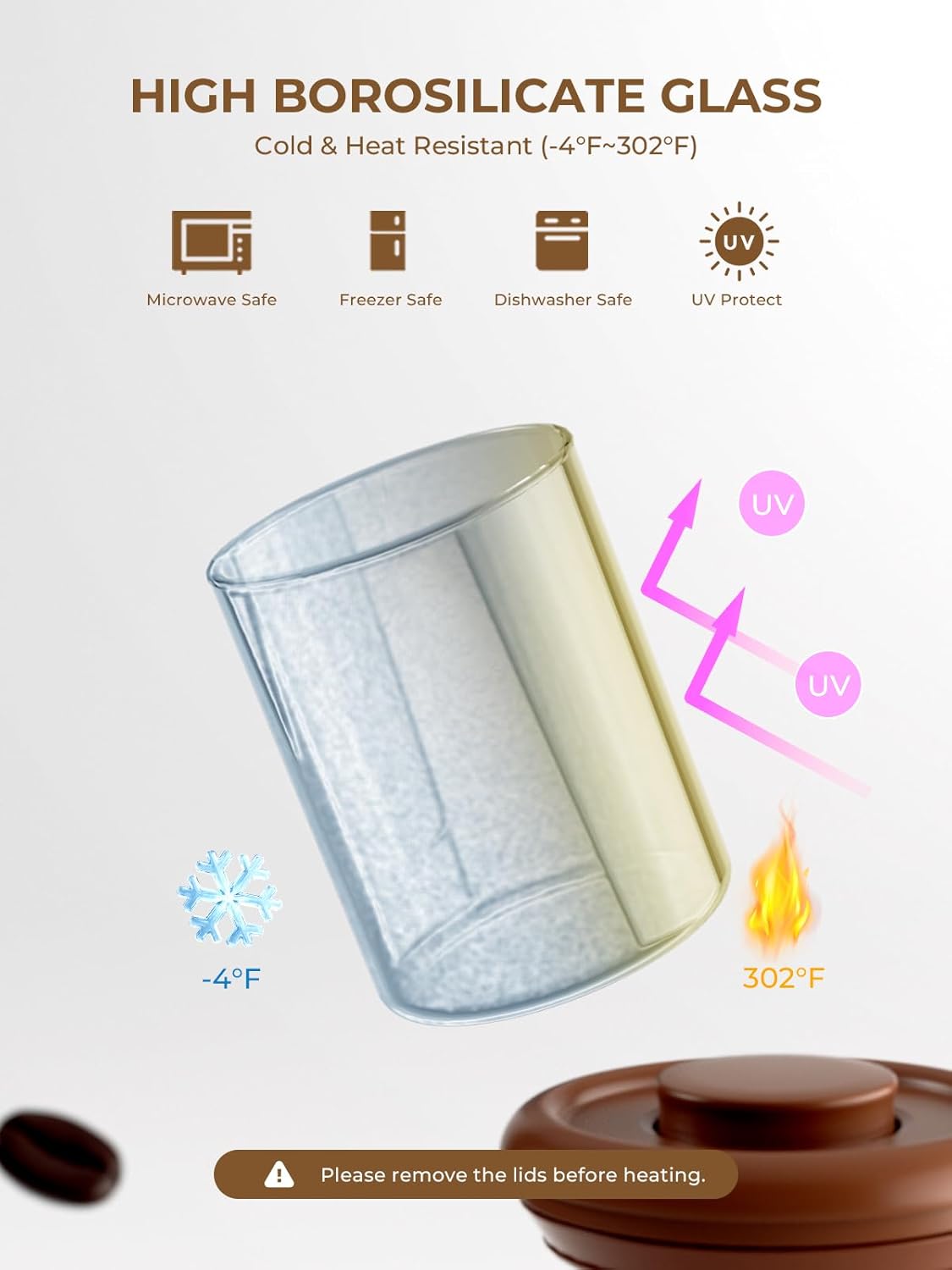 Borosilicate Glass Air Tight Coffee Grounds Container 600 ml – Pop Top Coffee Canister with One-Way CO₂ Valve, 7 oz Coffee Storage Container, UV Protection