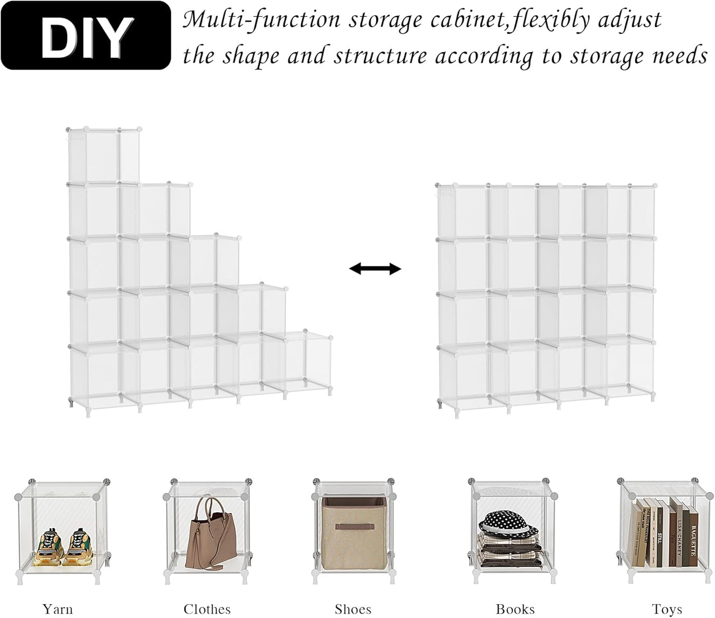 AWTATOS Cube Storage Organizer, 16 Cube Closet Organizers and Storage Shelves, DIY Stackable Bookshelf for Bedroom, Home, Translucent Twill