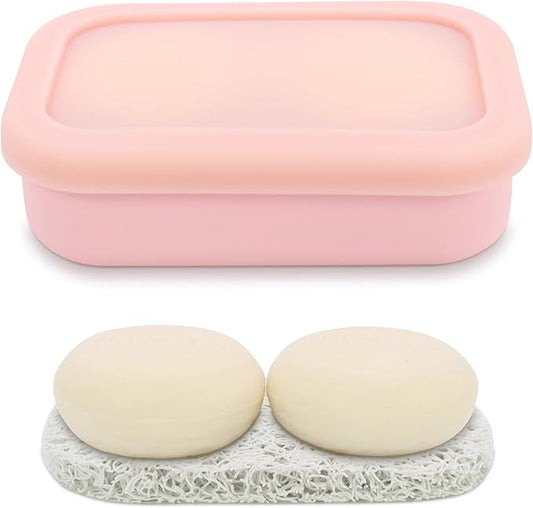 OLAMAR Solid Shampoo Bar Holder,Silicone Travel Soap Case,Enhanced Leak Proof Soap Container with Drainage Layer Soap Holder, Suitable for Bathroom,Camping and Gym (Pink, Large)
