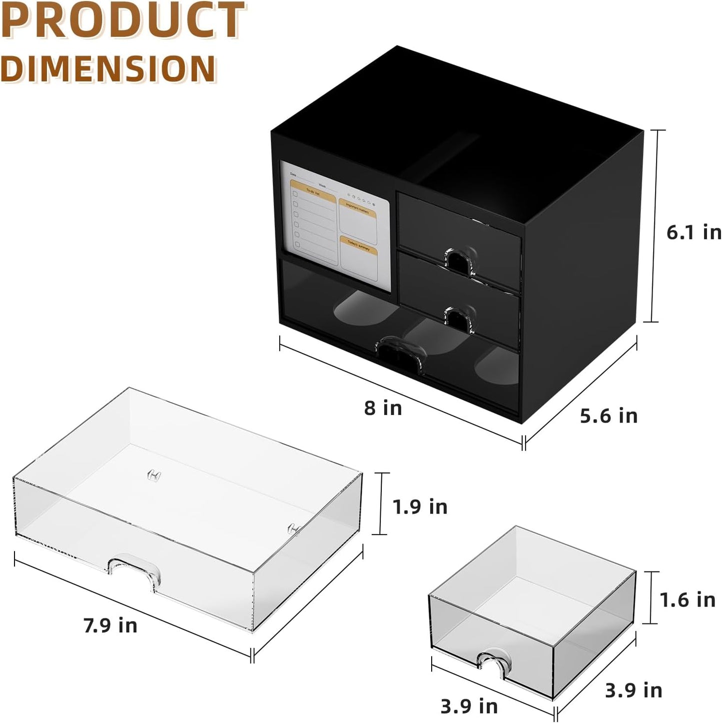 Marbrasse Desk Organizer with 3 Drawer, Multi-Functional Pencil Pen Holder for Desk, Desk Organizers and Accessories with 4 Compartments, Desktop Organizer Storage for Office Home Art Supplies (Black)
