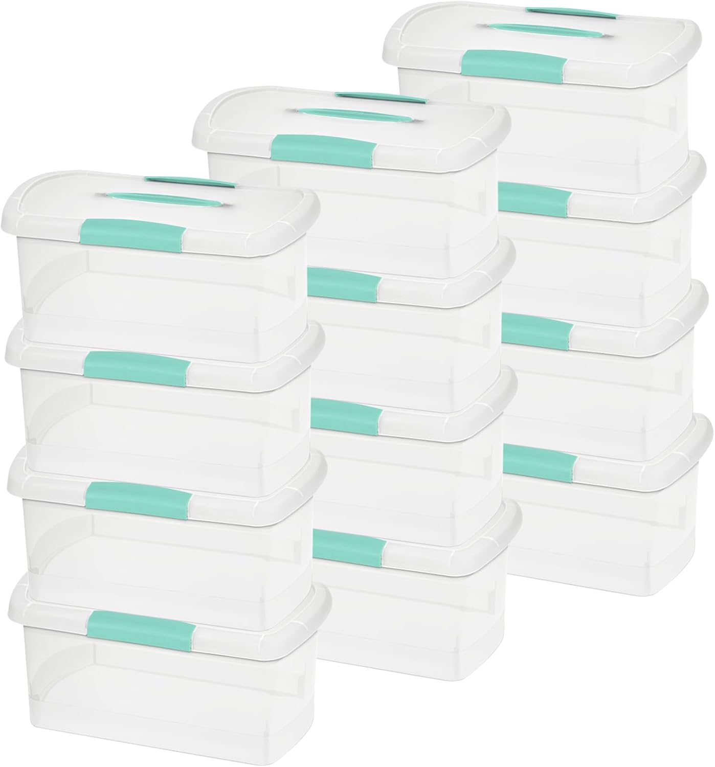 Sterilite Medium Nesting ShowOffs, Stackable Small Storage Bin with Latching Lid and Handle, Plastic Container to Organize Home, Clear, 12-Pack