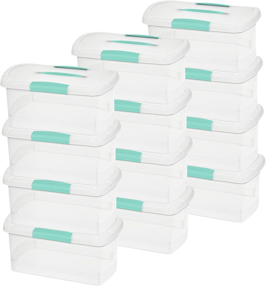 Sterilite Medium Nesting ShowOffs, Stackable Small Storage Bin with Latching Lid and Handle, Plastic Container to Organize Home, Clear, 12-Pack
