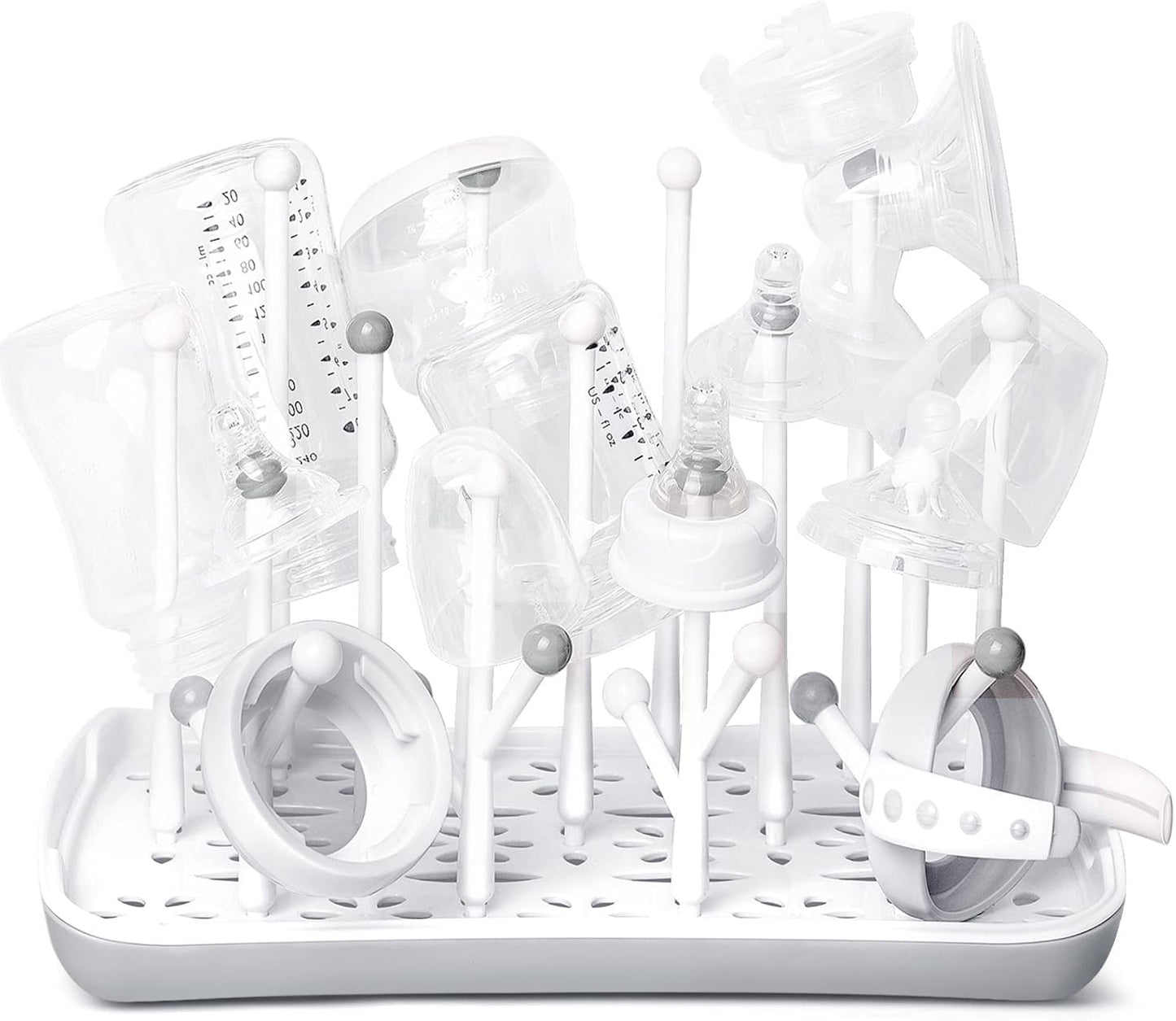 Baby Bottle Drying Rack with Tray, Termichy High Capacity Bottle Dryer Holder for Bottles, Teats, Cups, Pump Parts and Accessories, Gray