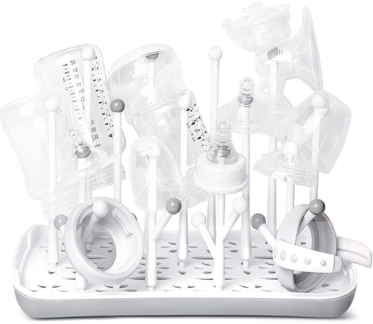 Baby Bottle Drying Rack with Tray, Termichy High Capacity Bottle Dryer Holder for Bottles, Teats, Cups, Pump Parts and Accessories, Gray