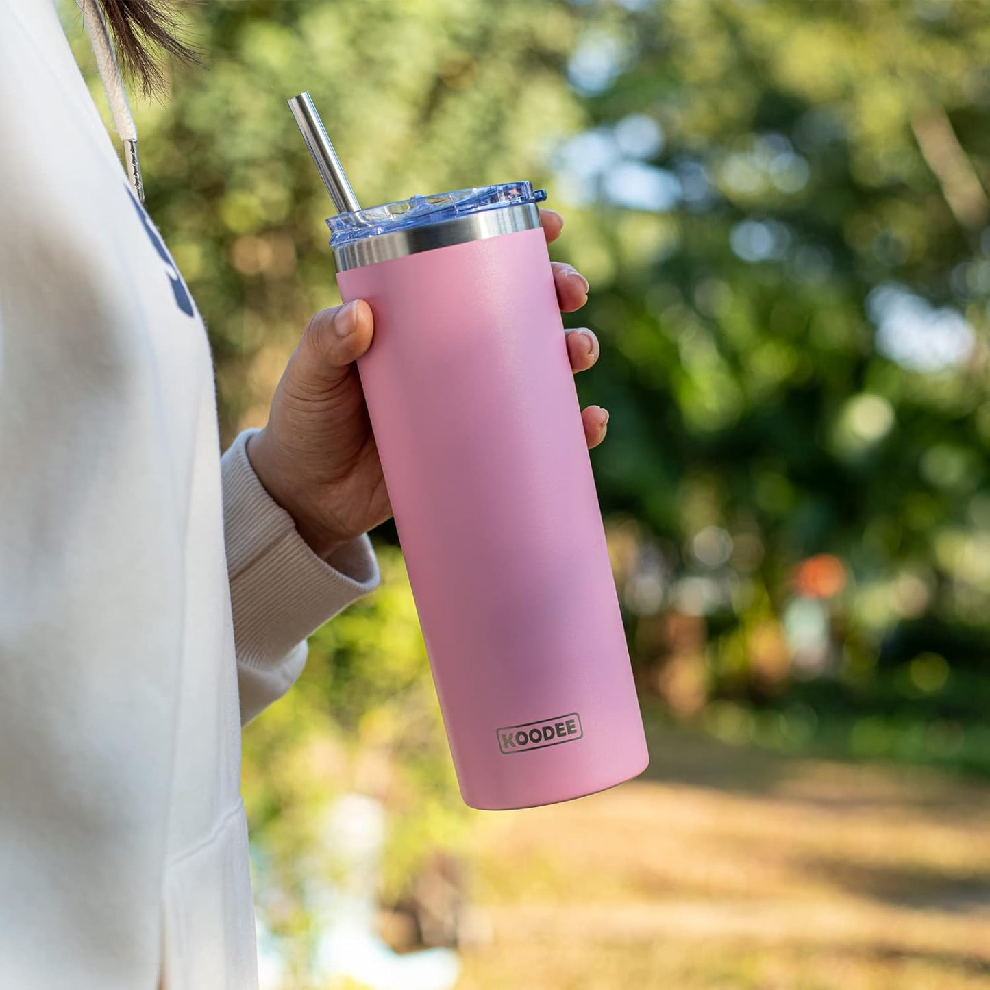 koodee 20 oz Stainless Steel Skinny Tumbler(4 Pack) Double Wall Insulated Water Tumbler Cup with Lids, Straws and Straw Brushe（Teal/2 Pack, Pink/2 Pack）